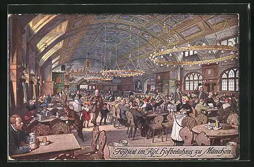 Künstler-AK Fritz Quidenus: München, Festsaal im Kgl. Hofbräuhaus
