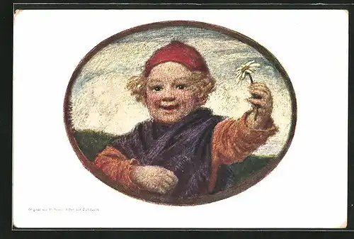 Künstler-AK Ludwig von Zumbusch: Kind mit Margerite in der Hand