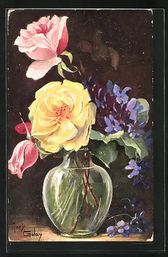 Künstler-AK Mary Golay: Blumenvase