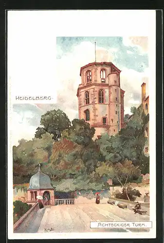 Künstler-AK Karl Mutter: Heidelberg, Achteckiger Turm