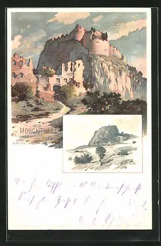 Künstler-AK Karl Mutter: Hohentwiel, Schlossruine