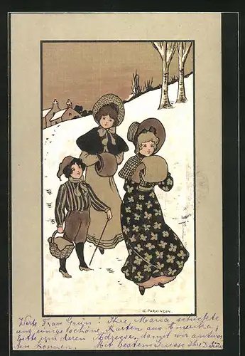 Künstler-AK Ethel Parkinson: Kleine Kinder im Schnee