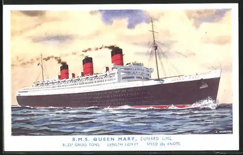 Künstler-AK RMS Queen Mary, Cunard Line, Passagierschiff