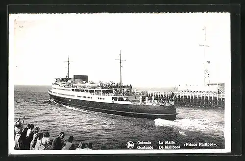 AK Ostende, De Mailboot Prince Philippe, Passagierschiff verlässt Hafen