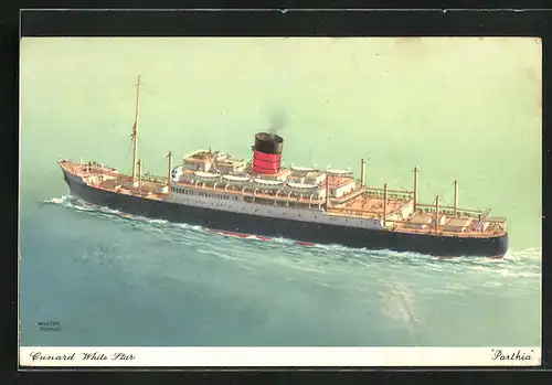 Künstler-AK Passagierschiff Parthia bei ruhiger See, Cunard White Star