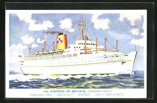 Künstler-AK Passagierschiff SS Empress of Britain bei leichtem Wellengang