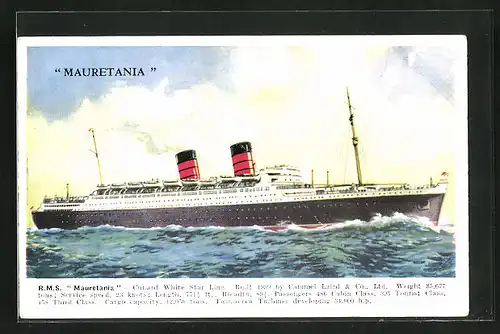 AK Passagierschiff RMS Mauretania, Cunard White Star Line