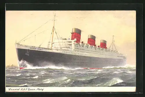 Künstler-AK Passagierschiff RMS Queen Mary, Cunard Line