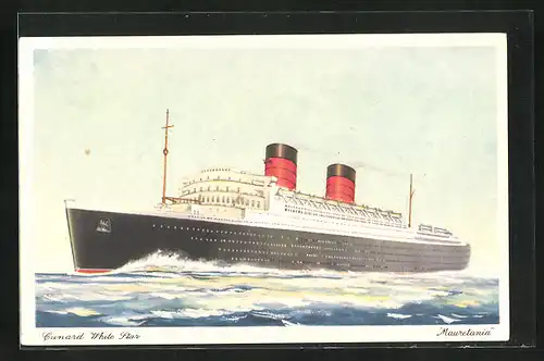 AK Passagierschiff Mauretania, Cunard White Star Line, auf hoher See