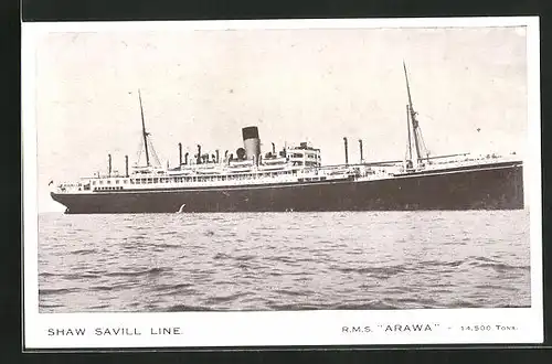 AK Passagierschiff RMS Arawa, Shaw Savill Line, Auf See