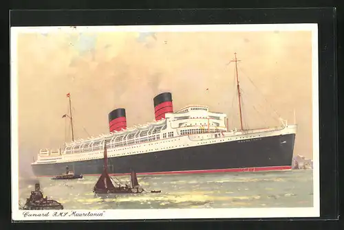 Künstler-AK Passagierschiff RMS Mauretania, bei Ausfahrt