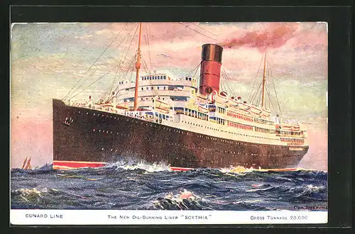 Künstler-AK Passagierschiff Scythia, Cunard Line, auf See