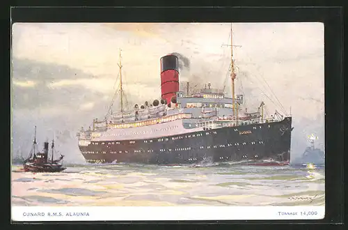 AK Passagierschiff RMS Alaunia, Cunard Line, während der Fahrt