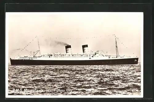 AK Passagierschiff RMS Mauretania, auf hoher See