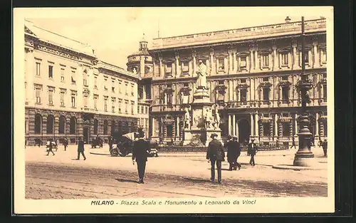 AK Milano, Piazza Scala e Monumento a Leonardi da Vinci