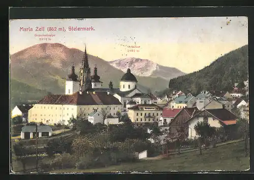 AK Maria Zell /Steiermark, Blick auf Ort und Berge