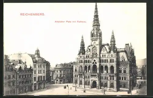 AK Reichenberg / Liberec, Altstädter Platz mit Rathaus