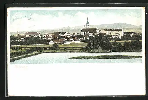 AK Vodnany, Blick auf Ort mit Kirche