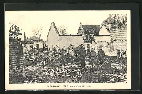AK Beaurains, Blick nach dem Schloss mit Soldaten