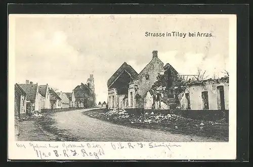 AK Toloy bei Arras, Strassenpartie mit zerstörten Häusern