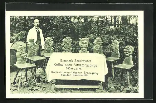 AK Reihwiesen, Brauner`s Seehirtenhof, Karikatursessel