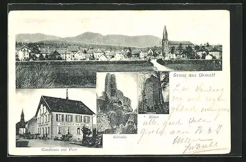 AK Urmatt, Gasthaus zur Post, Nideck, Girbaden, Panorama
