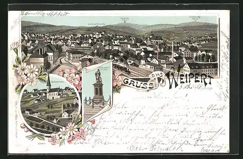 Lithographie Weipert / Vejprty, Neugeschrei, Panorama mit Keilberg und Fichtelberg