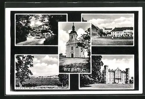 AK Bzenec, Ortsansicht, Kirche, Marktplatz