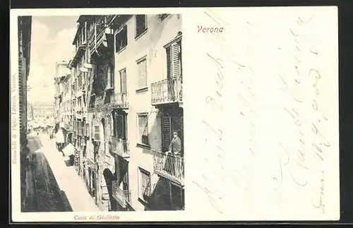 AK Verona, Casa di Giulietta, Strassenpartie mit Balkonen