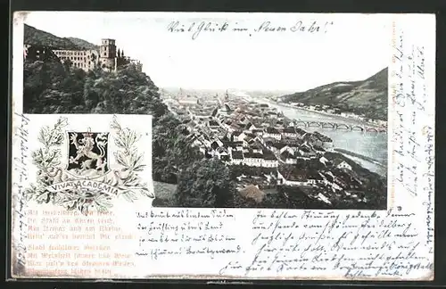 AK Heidelberg, Teilansicht mit Brücke, Wappen