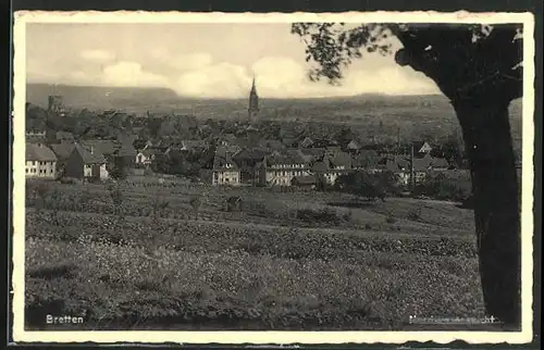 AK Bretten, Ortspartie mit Kirche und Baum