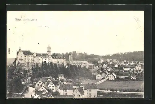 AK Sigmaringen, Ortspartie mit Schloss