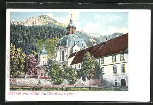 AK Ettal bei Oberammergau, Blick auf die Kirche