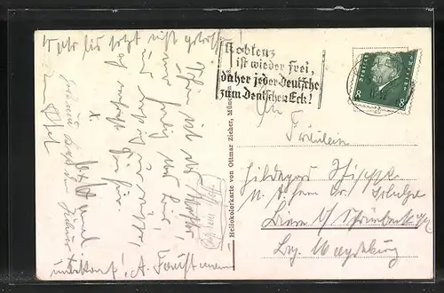AK Ehrenbreitstein, Hafen, Lahneck und Stolzfels Burg, Denkmal Kaiser Wilhelm I.
