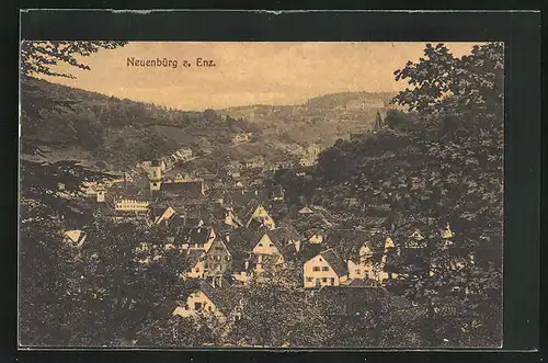 AK Neuenbürg a. Enz., Panorama mit Ort und Wald