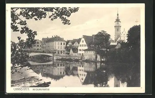 AK Cannstatt, Neckarpartie mit Brücke