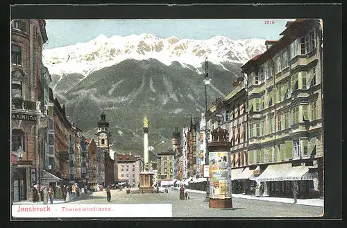 AK Innsbruck, Theresienstrasse mit Litfasssäule