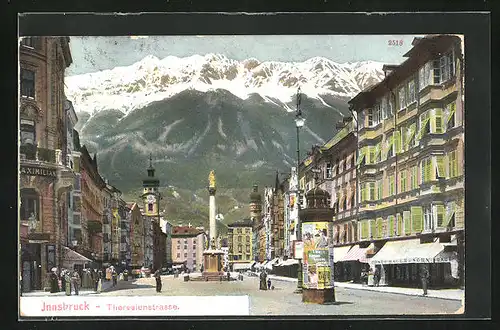 AK Innsbruck, Theresienstrasse, Litfasssäule, Anna-Säule