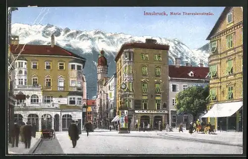 AK Innsbruck, Maria Theresienstrasse, Geschäft C A C Zichna