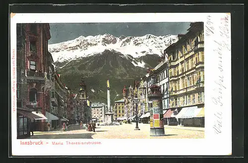 AK Innsbruck, Maria Theresienstrasse, Litfasssäule, Anna-Säule