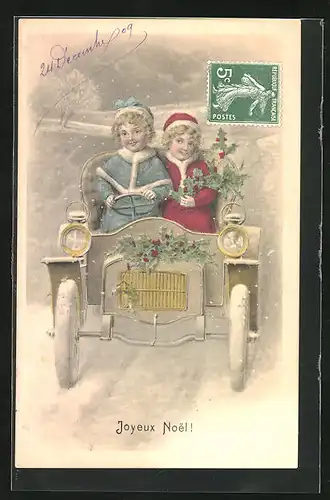 Künstler-AK Kränzle unsign.: Joyeux Noel, Mädchen im Automobil