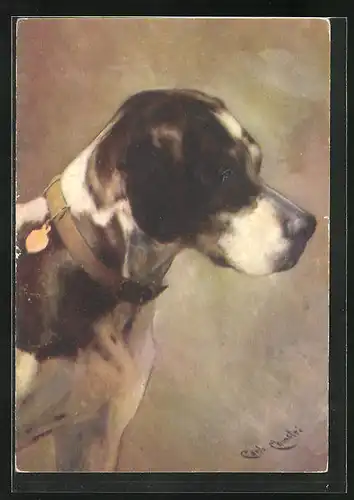 Künstler-AK Carlo Chiostri: Gescheckter Hund mit Halsband