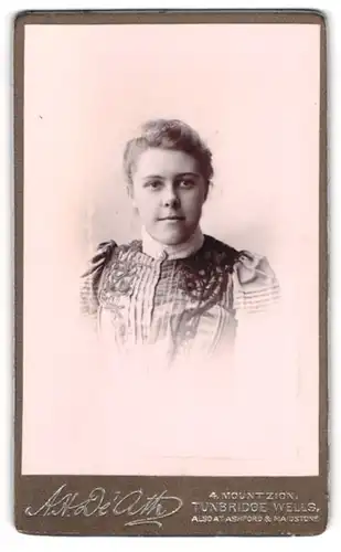 Fotografie A. H. De` Ath, Tunbridge Wells, 4, Mountzion, Portrait junge Dame in hübscher Kleidung