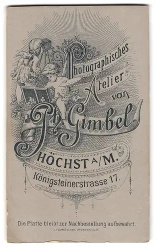 Fotografie Ph. Gimbel, Höchst a. M., Königsteinerstr. 17, zwei Putten mit Plattenkamera und Staffelei
