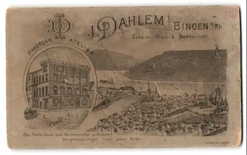 Fotografie J. Dahlem, Bingen a. Rh., Ansicht Bingen a. Rh., Ateliersgebäude mit Blick zum Ort