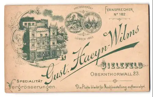 Fotografie Gust. Haeyn-Wilms, Bielefeld, Obernthorwall 23, Ansicht Bielefeld, Blick auf das Ateliersgebäude
