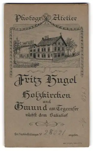 Fotografie Fritz Hugel, Holzkirchen, Ansicht Holzkirchen, Wohnhaus und Ateliersgebäude des Fotografen