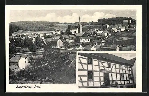AK Nettersheim i. d. Eifel /Bezirk Aachen, Gasthaus Schruff, Teilansicht mit Kirche