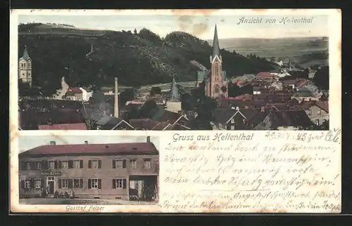 AK Hellenthal, Gasthof Felser, Teilansicht mit Kirche