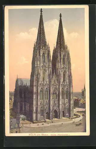 AK Köln a. Rh., Dom im Abendlicht, Westseite